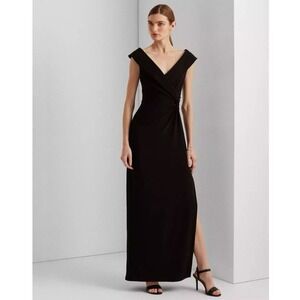 Lauren Ralph Lauren Black One-Shoulder Gown with Side Slit